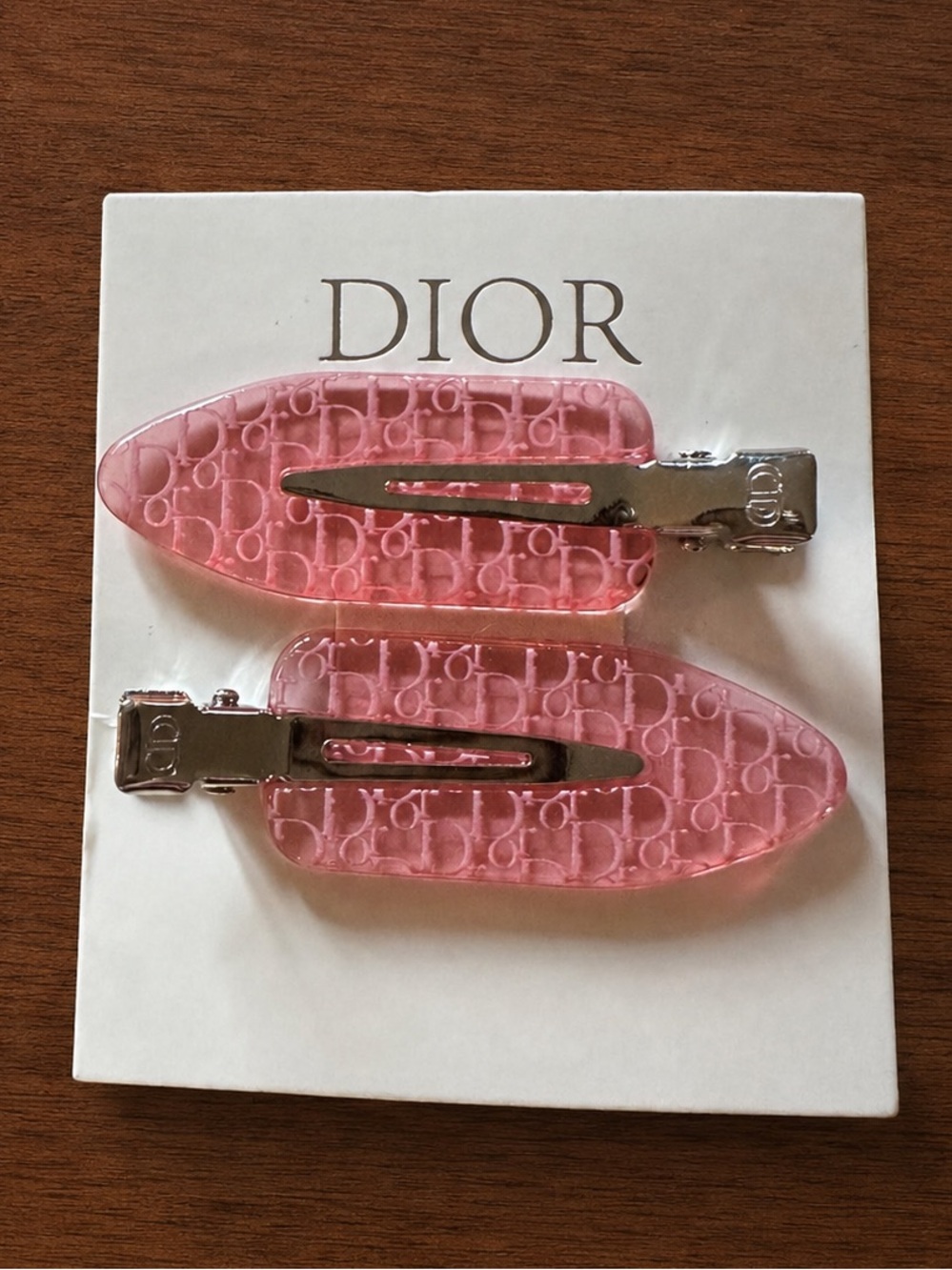 Dior Pink Monogram Resin Snap Hair Clips